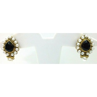 Gold Oxidized Women Earring Stud Jewelry PushBack Classy Gift - Rhinestone Bead 40